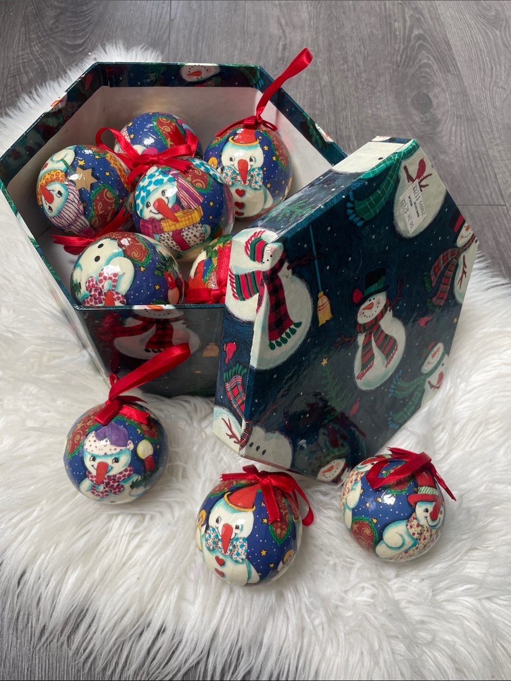 Vintage sears Holiday Snowman Ornament Set - Colorful Festive Baubles